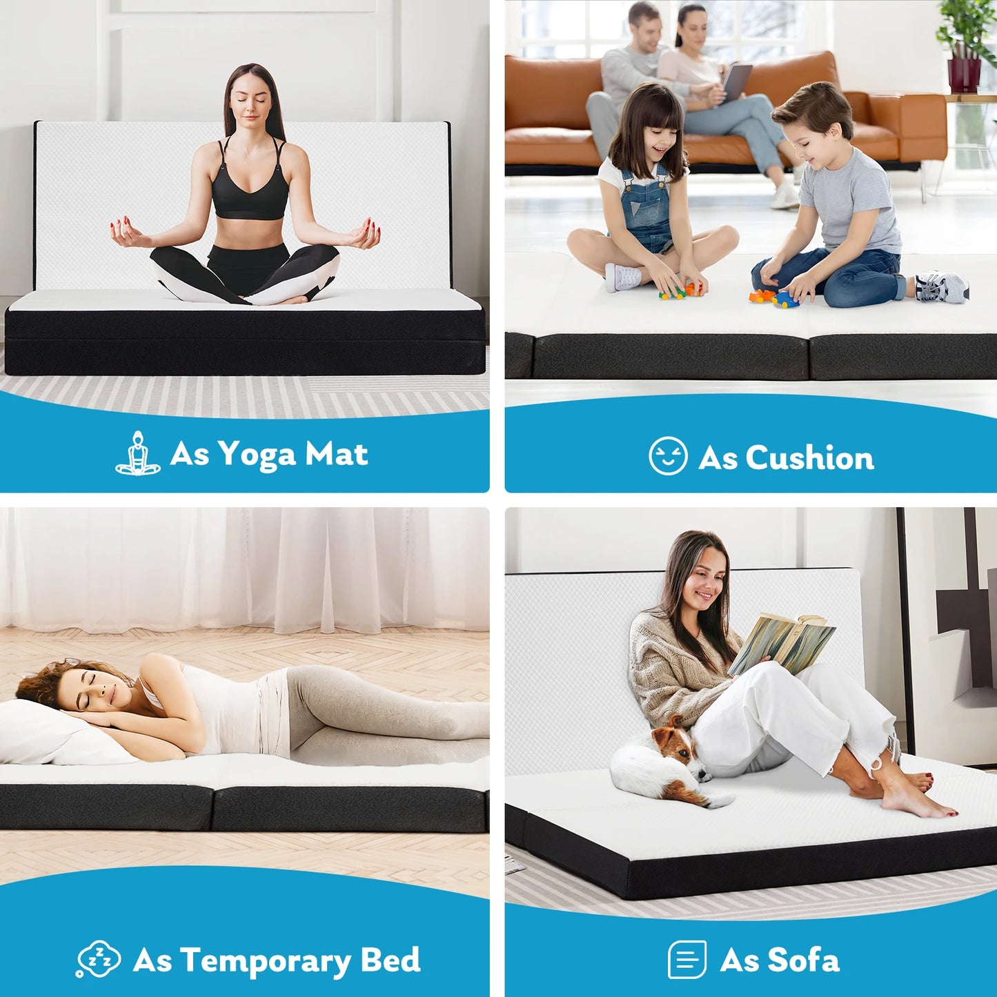 JHK Three Fold Portable Floor Bed For Travel Camping And Yoga
