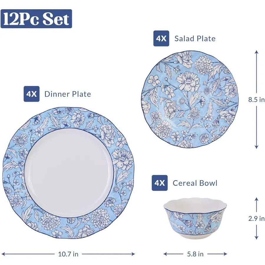 High-Concerned Porcelain Dinnerware Set For 4 With Floral Pattern