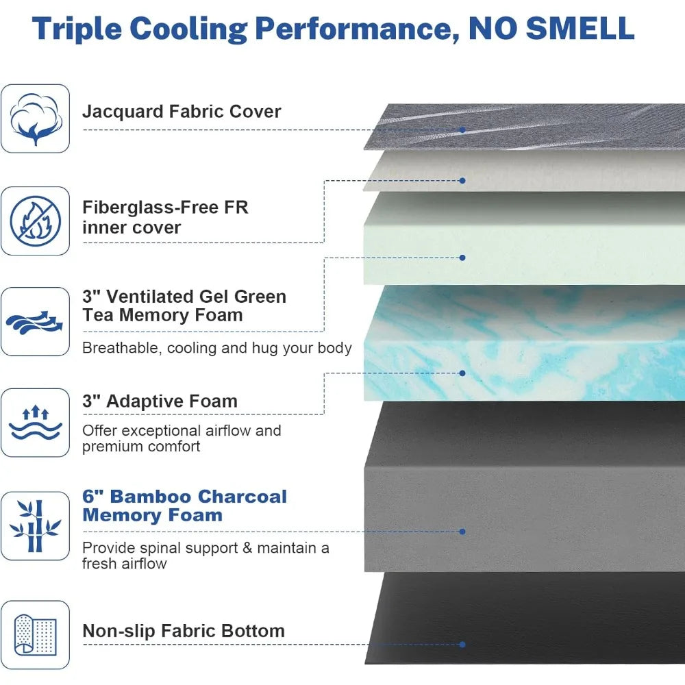 ZHUOTING Adjustable Bed Base With Wireless Remote Gel Foam Mattress