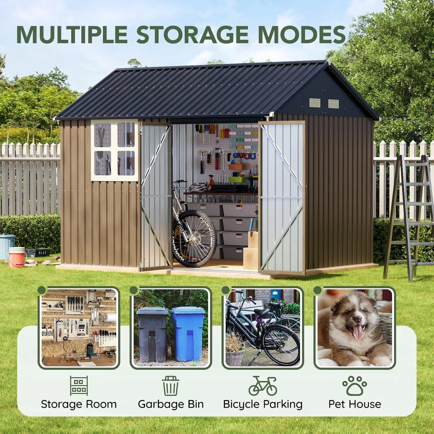 ZHUXIANG Outdoor Metal Storage Shed With Single Door Clear Window