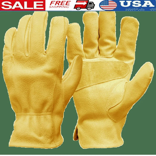 XMSJCN Cowhide Leather Work Gloves Puncture Resistant
