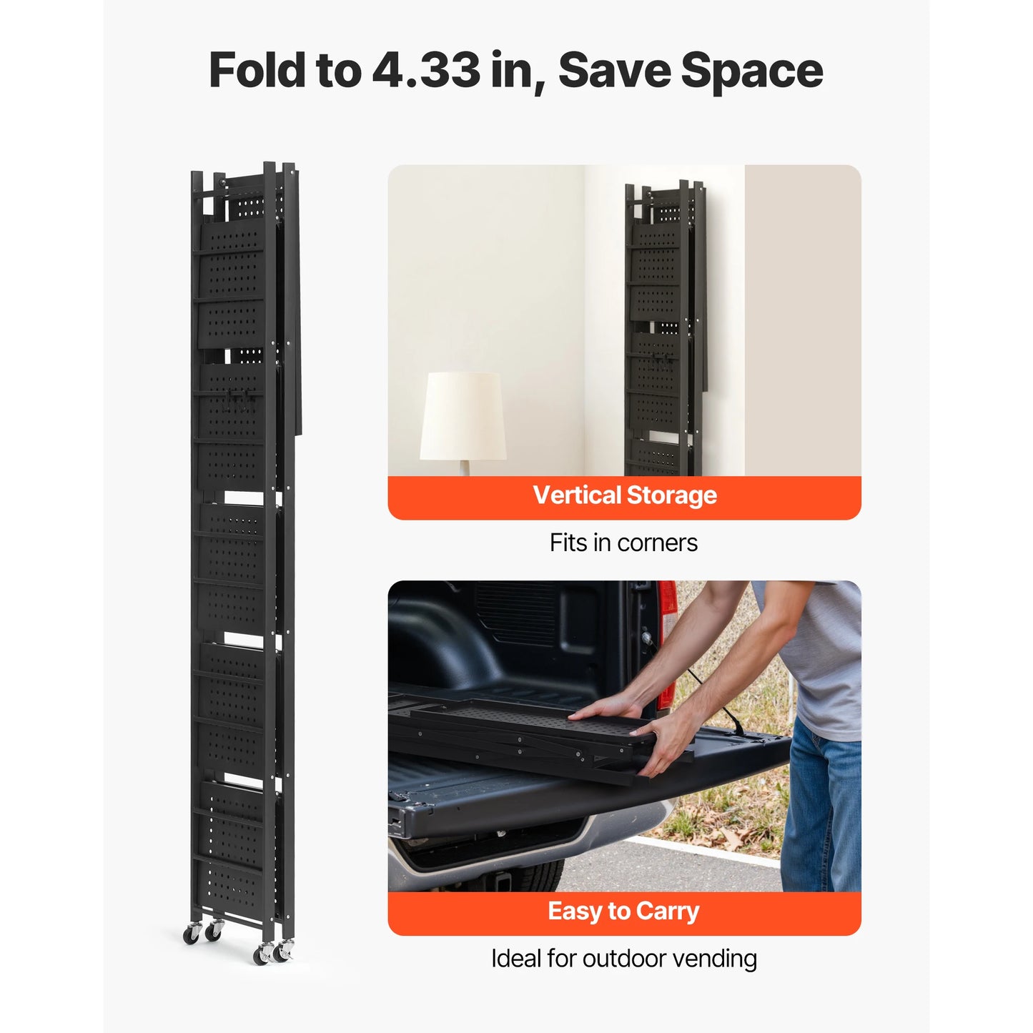 SucceBuy Multi Tier Foldable Storage Shelf With Wheels For Garage