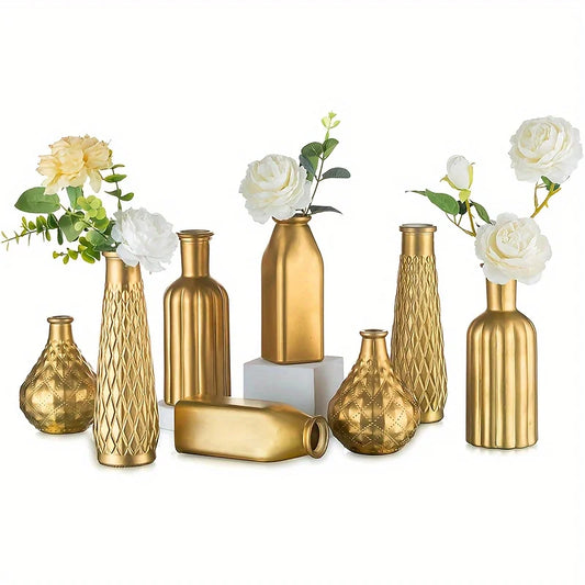 Cylindrical Gold Glass Vase With Gilded Finish For Home Decor