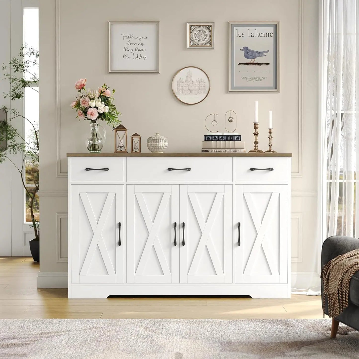 Buffet Cabinet Drawers Sideboard Storage Modern Farmhouse