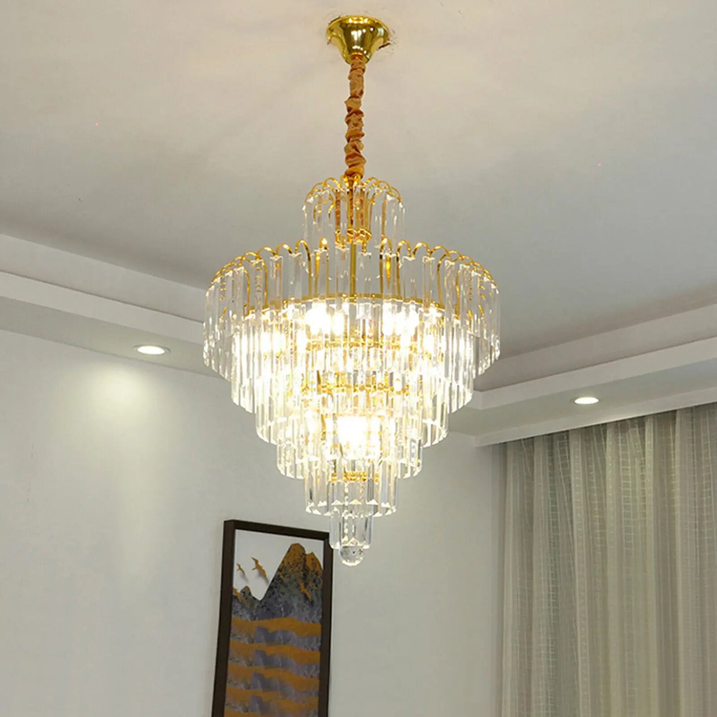 Bymaocar Crystal Chandelier Modern Pendant Light E14 Base
