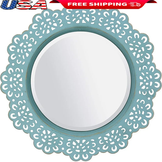 XMSJ Round Metal Lace Wall Mirror Beveled Glass Decor