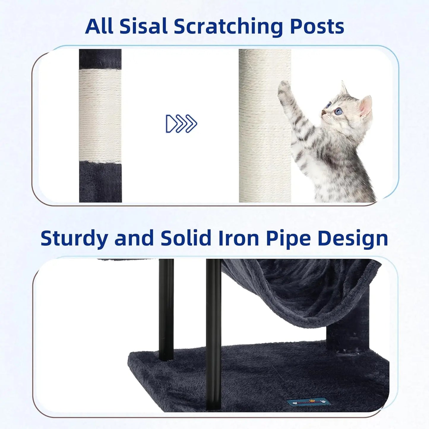 Indoor Cat Tree Tower With Sturdy Steel Tube Hammock Condo