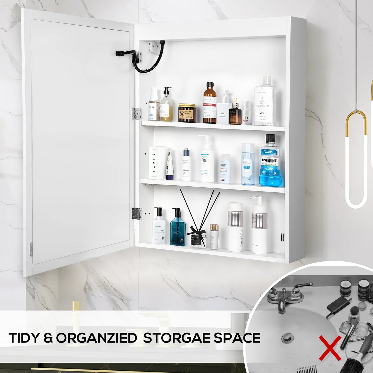 VOWNER Bathroom Medicine Cabinet With LED Lights Defogger And Dimmer