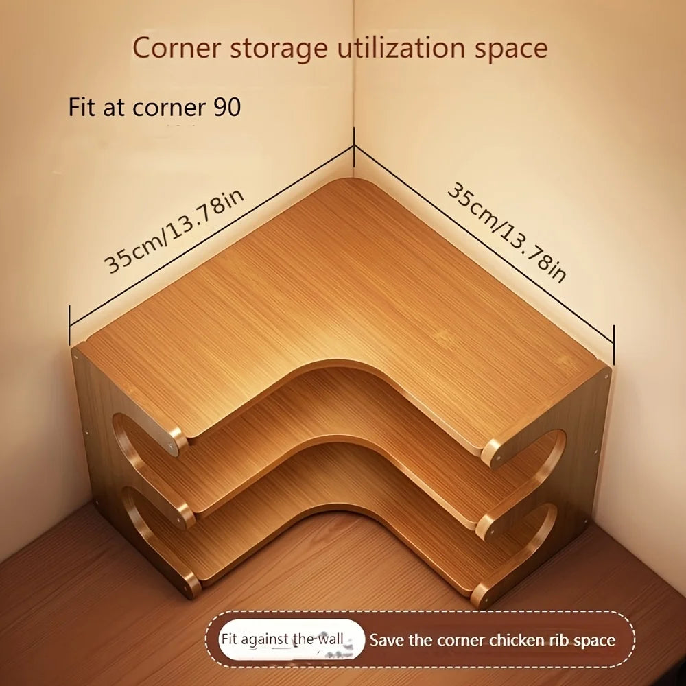 Three-Tier Bamboo Corner Shelf Wall Mounted Organizer for Plants Books