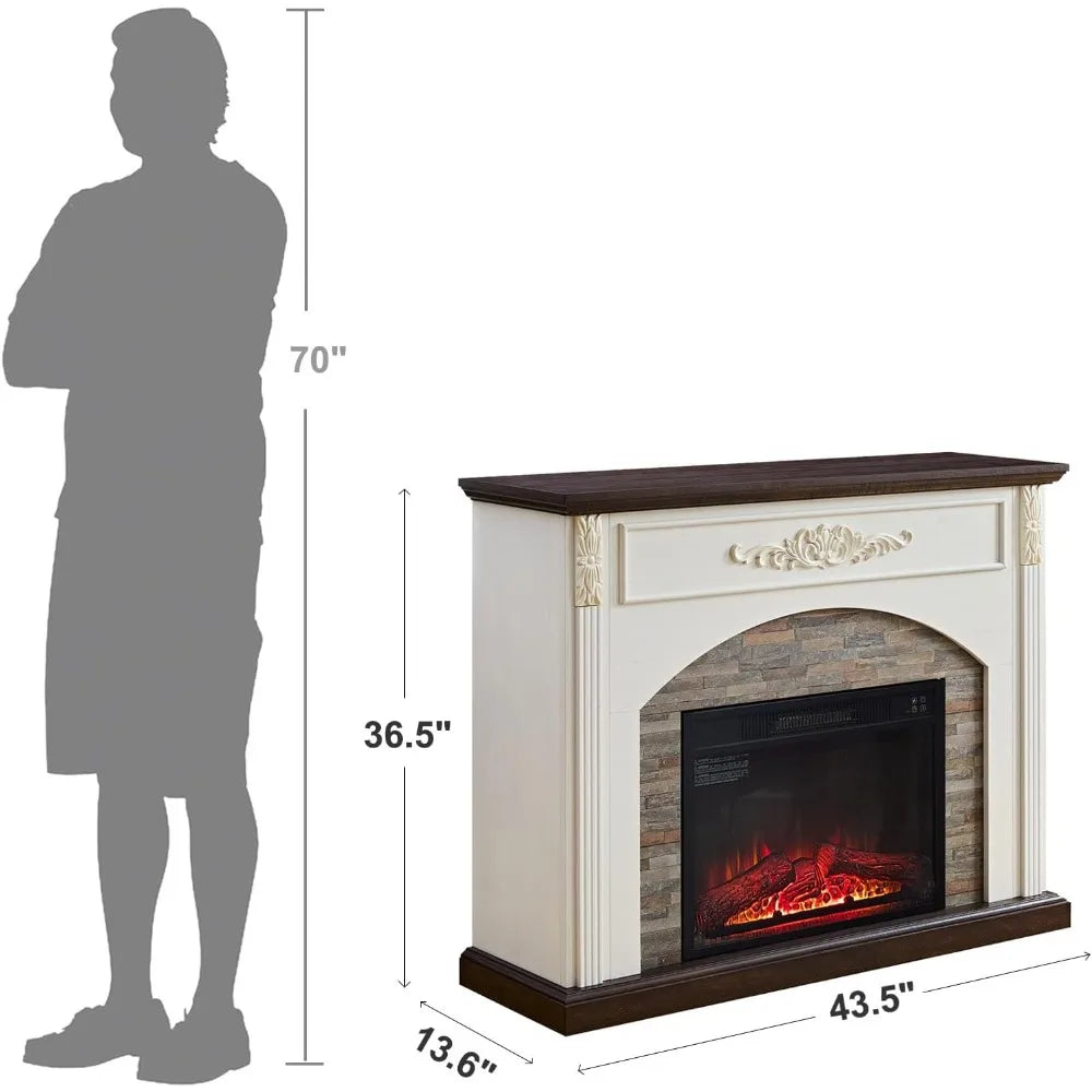 Farmhouse Style TV Stand With Electric Fireplace And Stone Surround