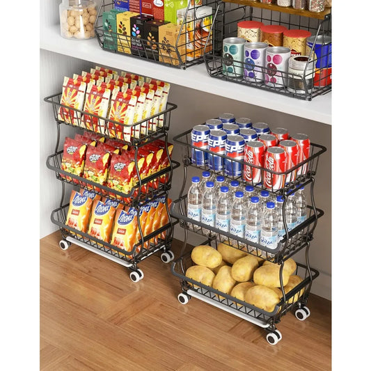 Hign Concerned Pantry Cart With Wheels Stacking Baskets