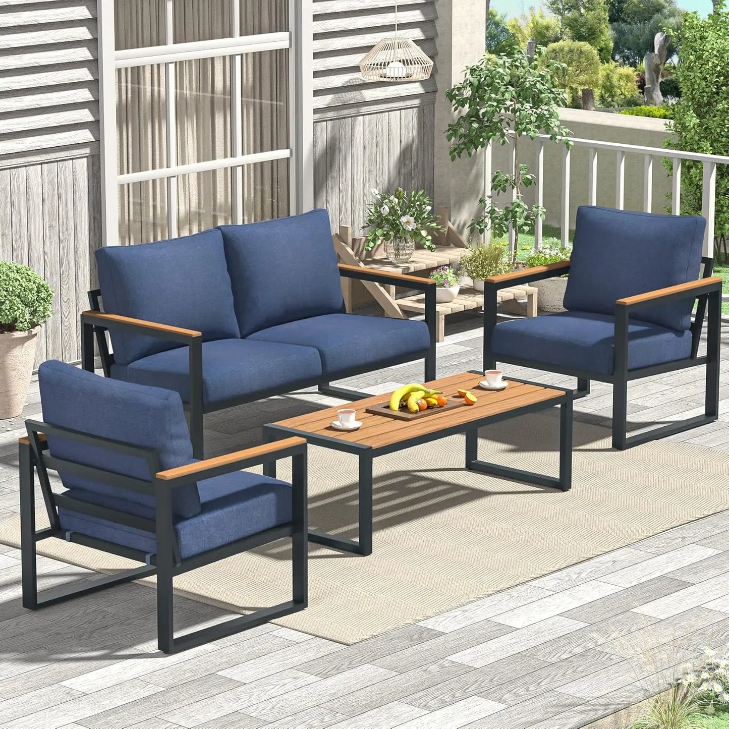 Wooden Outdoor Patio Furniture Set With Coffee Table 4 Piece