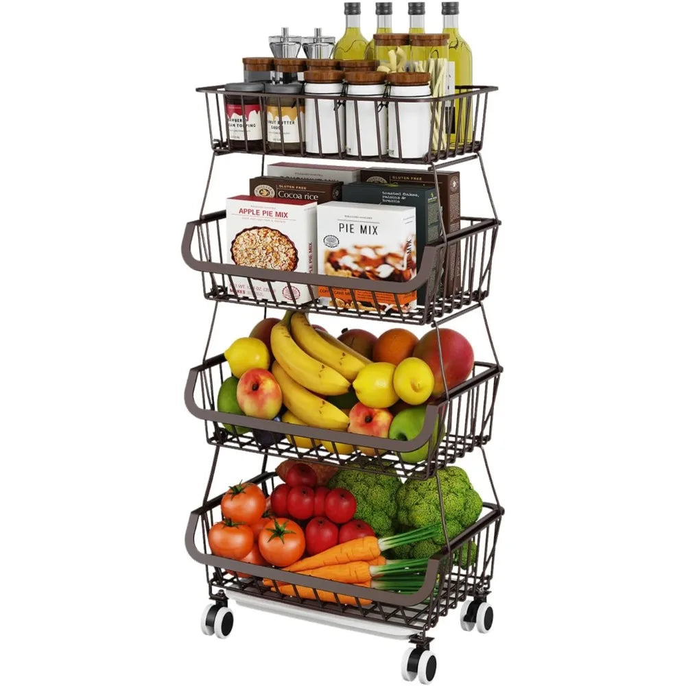 4 Tier Stackable Metal Wire Fruit and Vegetable Storage Basket