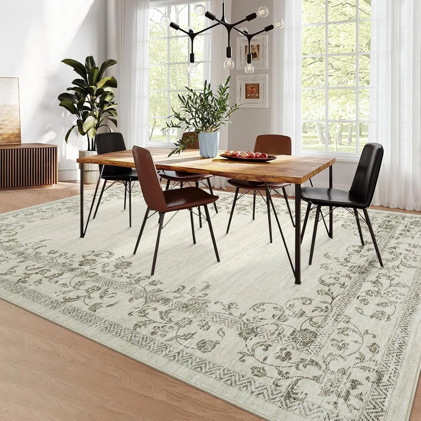 HiMISSH Washable Floral Area Rug 100 Percent Polyester Machine Made Living Room