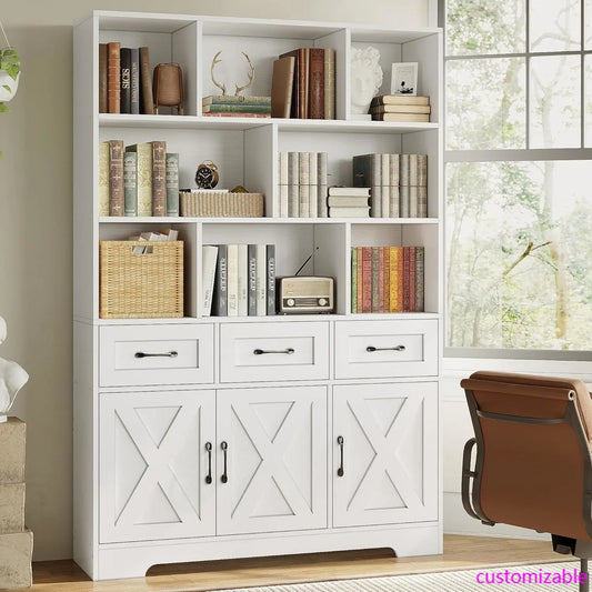 XMSJ Bookshelf With Doors And Drawers Six Tier Cabinet