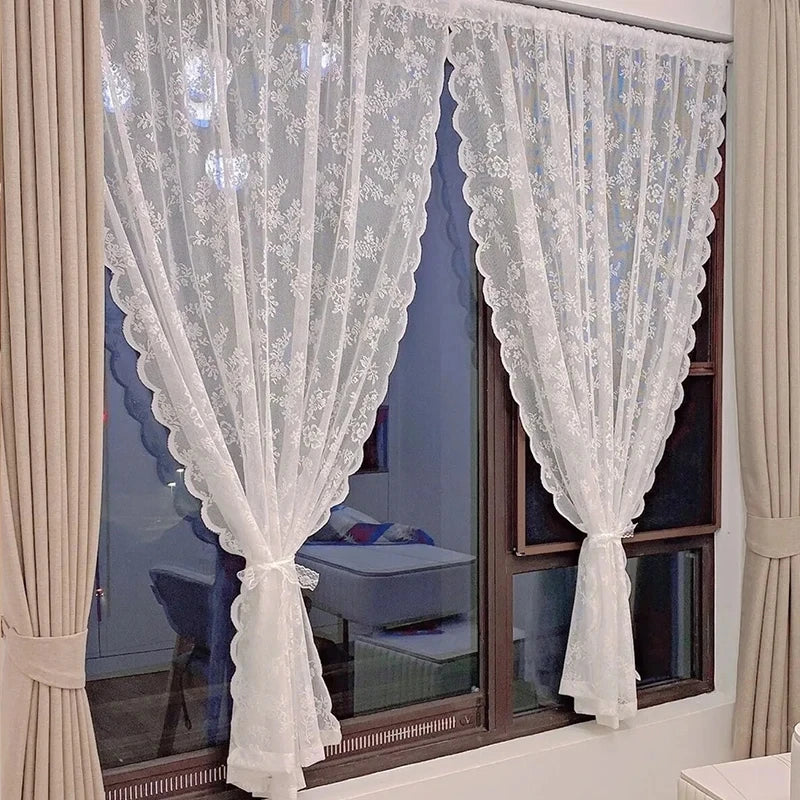 Two Panel Lace Curtain Translucent Mosquito Net For Window Privacy