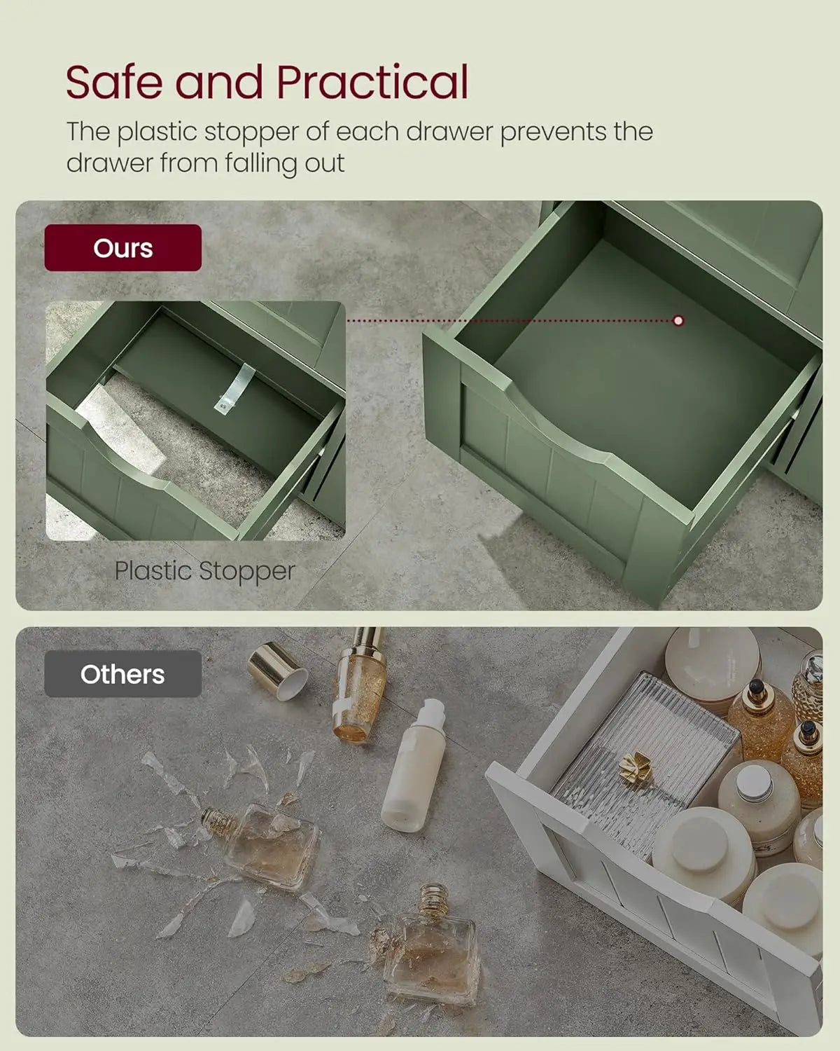 Floor Storage Cabinet Freestanding With 3 Drawers And Adjustable Shelf