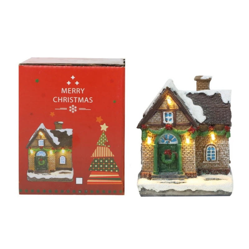 Christmas LED Light House Resin Miniature Village Ornaments