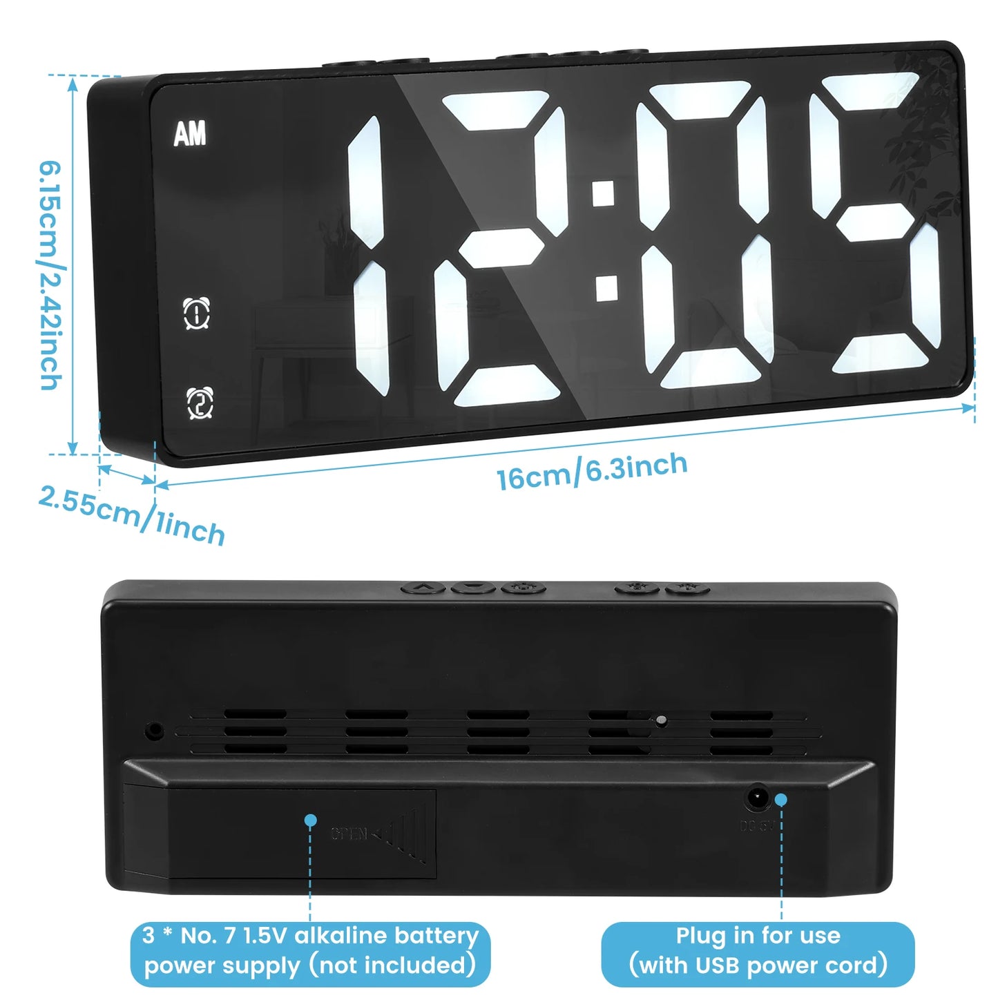 LED Alarm Clock With Voice Control, Adjustable Brightness, Dual Power