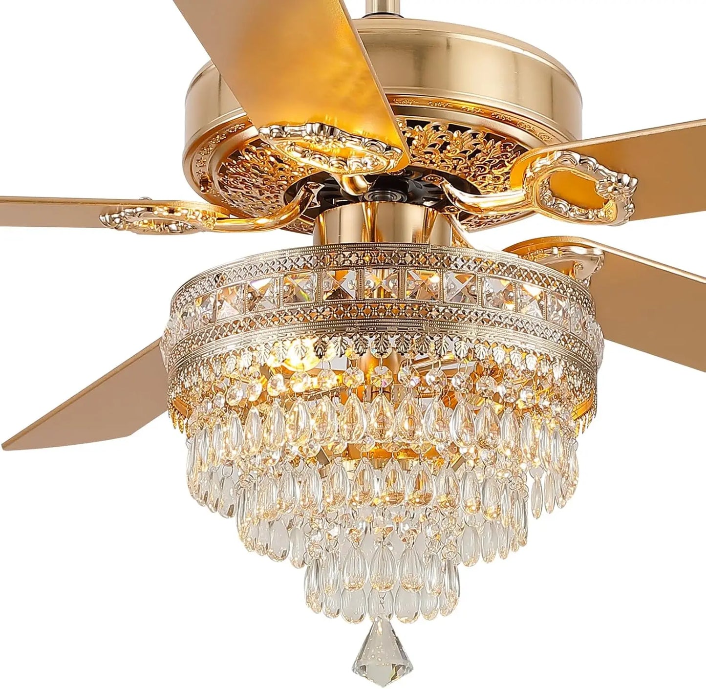 Crystal Ceiling Fandelier With Lights Remote Control Noiseless AC Motor