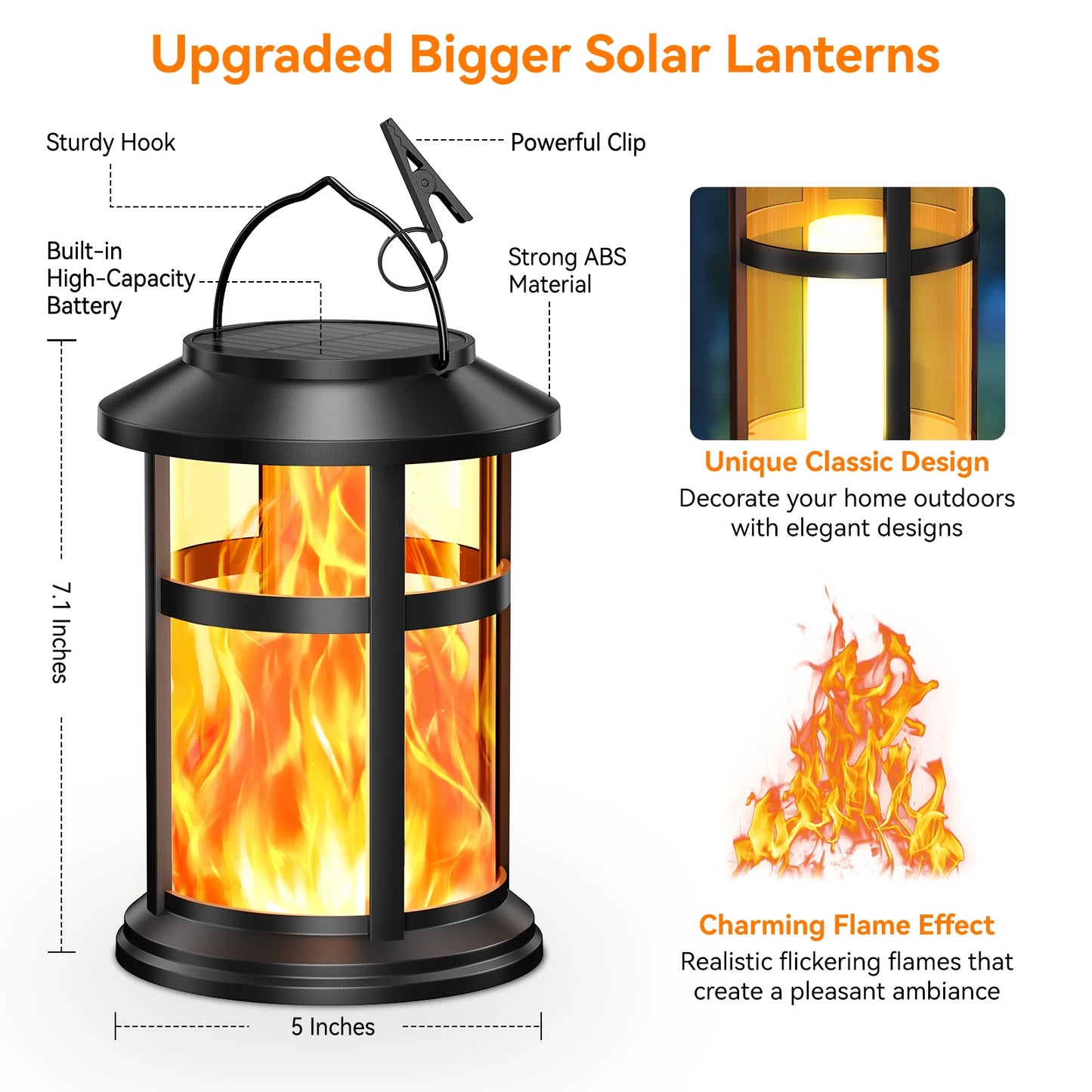 KPSTEK Solar Flame LED Lights Outdoor Lanterns 2 Pack