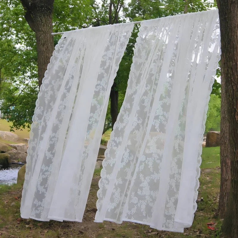 Two Panel Lace Curtain Translucent Mosquito Net For Window Privacy