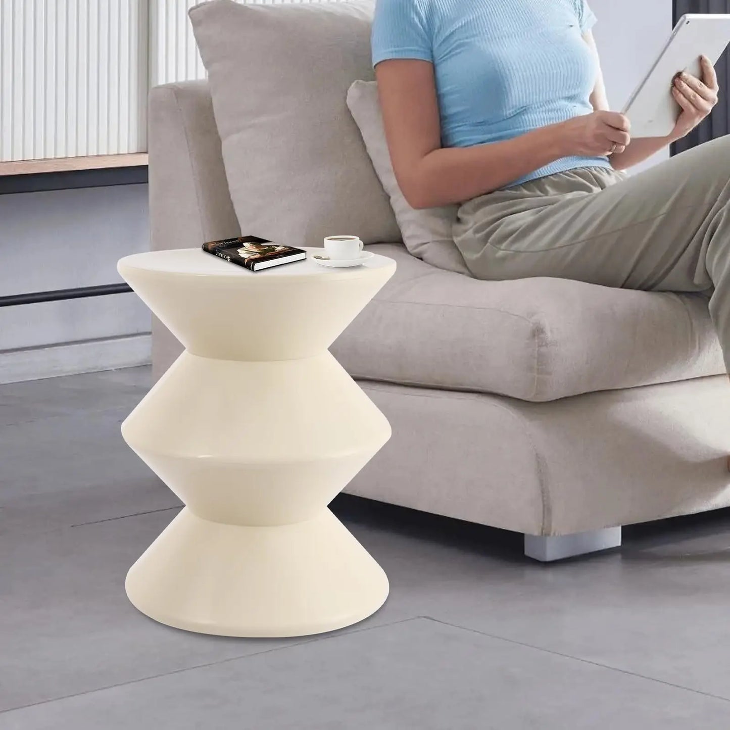 Sofa Side Table Modern Hourglass End Table Minimalist Living Room