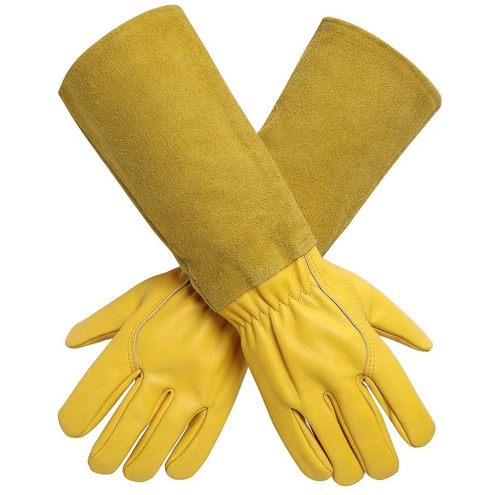 Long Thorn Proof Gardening Gloves With Leather Forearm Protection