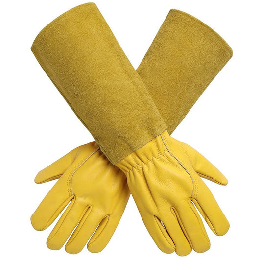Long Thorn Proof Gardening Gloves With Leather Forearm Protection