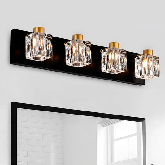 4 Light Bathroom Vanity Fixture With Crystal Glass Shade