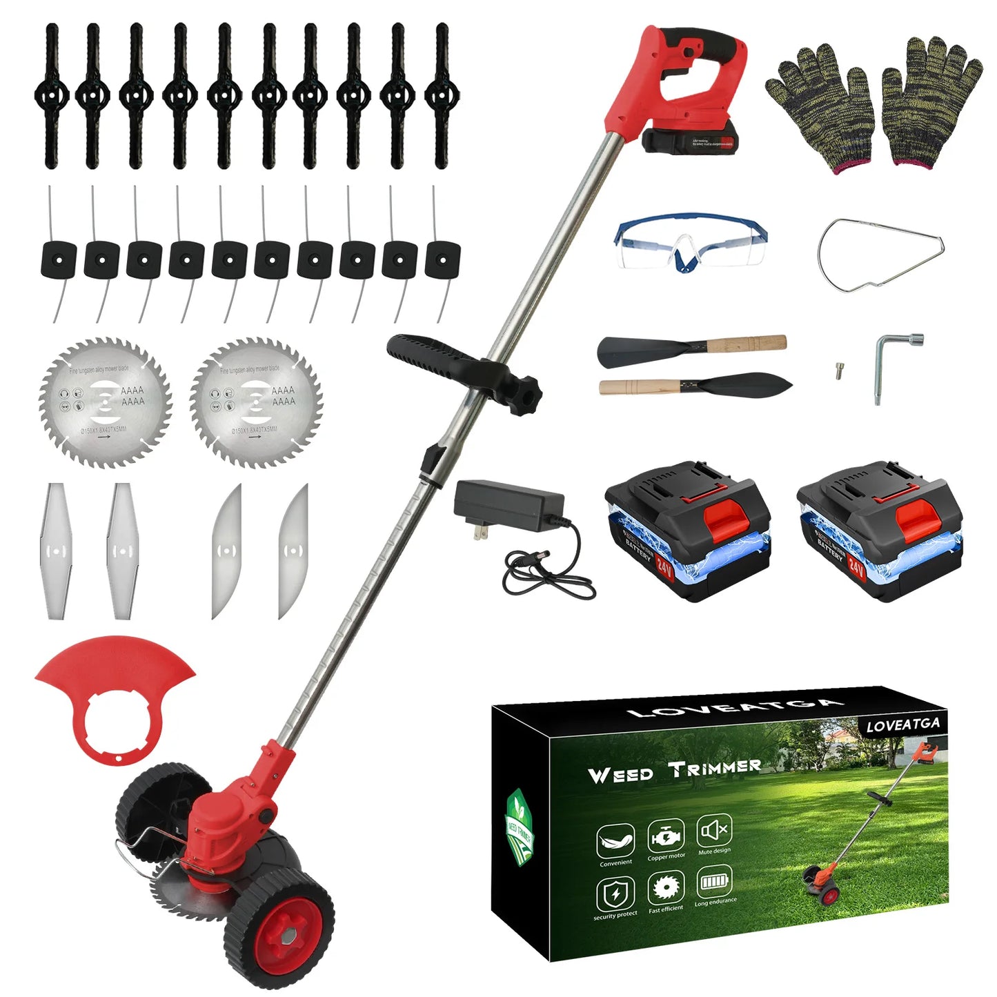 Cordless 3 In 1 Grass Trimmer Edger Mower With 2x2Ah Batteries