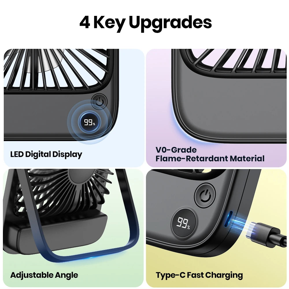 TOPK Rechargeable Portable Fan 2000mAh USB Desk Fan For Camping
