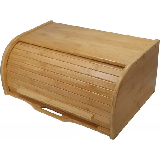 NONECN Bamboo Roll Top Bread Box for Kitchen Counter Organizer