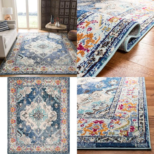 Bohemian Medallion Pattern Area Rug Durable Easy Care