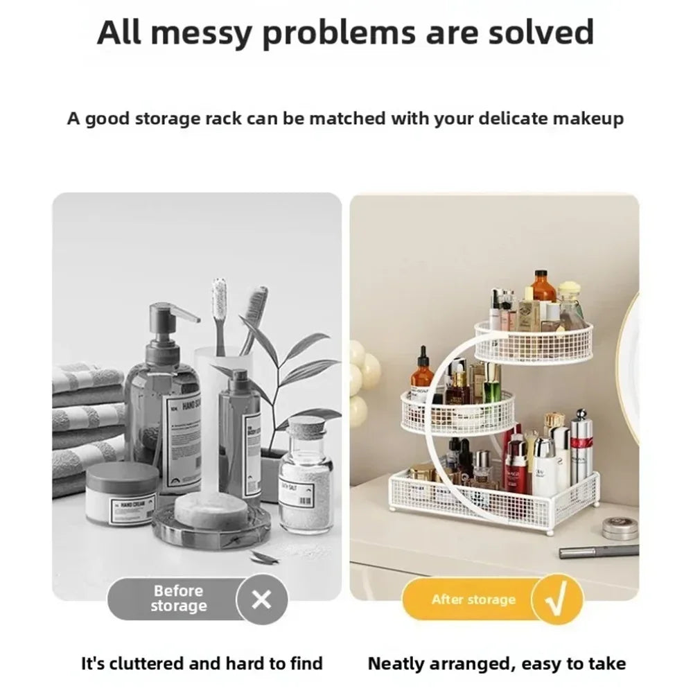 Metal Makeup Storage Rack Cosmetic Organizer Multi Layer Dresser Box