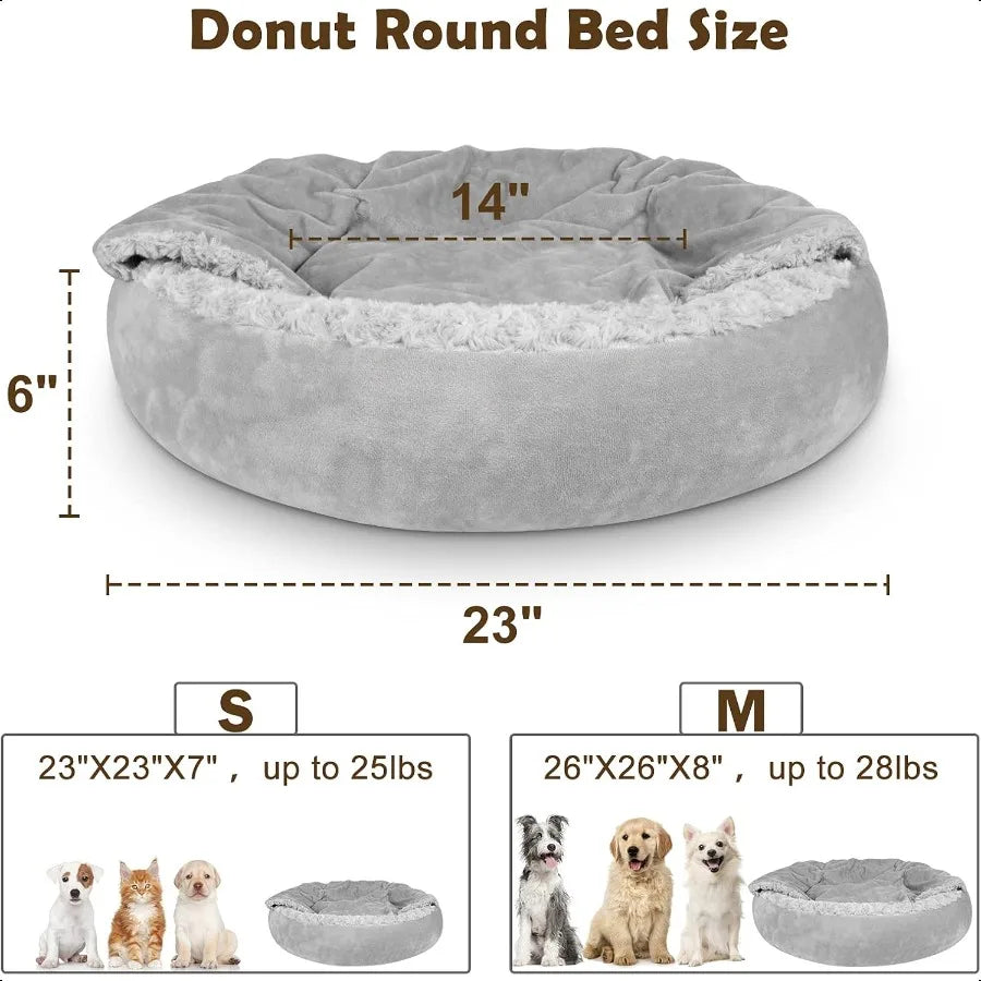 Small Dog Bed Hooded Donut Cave With Cozy Blanket Pets
