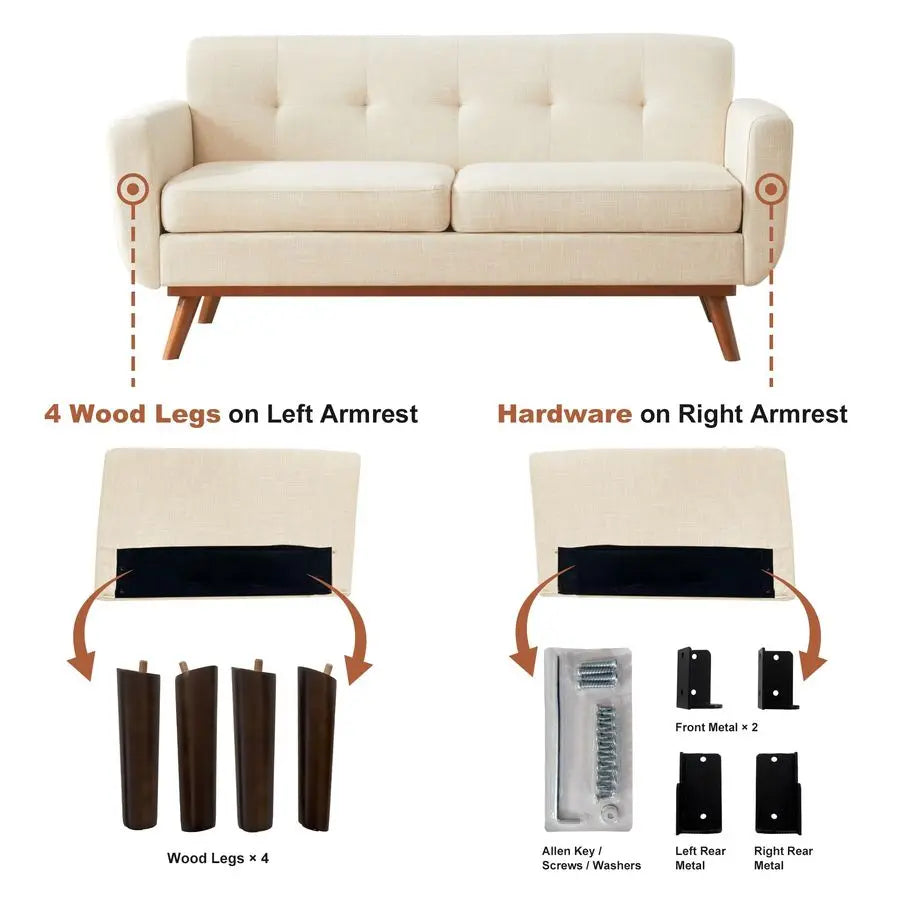 MBVM Loveseat Sofa Mid Century Modern Button Tufted Upholstery