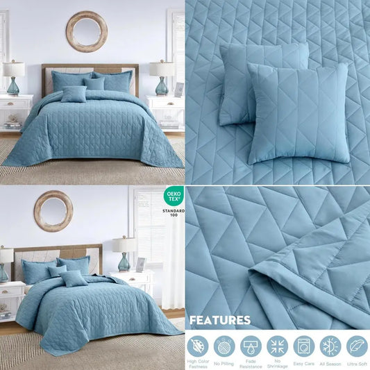 Modern Lightweight Reversible Bedspread Set 5 Piece