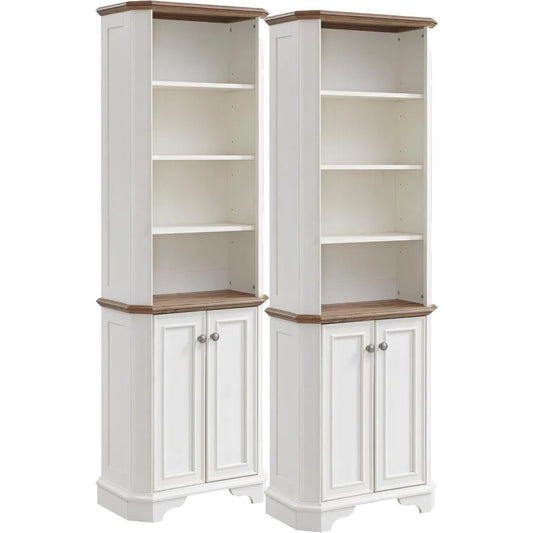 MKDK 6 Tier Bookshelf Set of 2 with Doors and Shelves