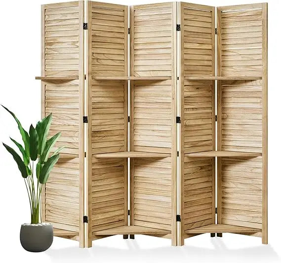 Wood Room Divider With Shelves Folding Screen Freestanding