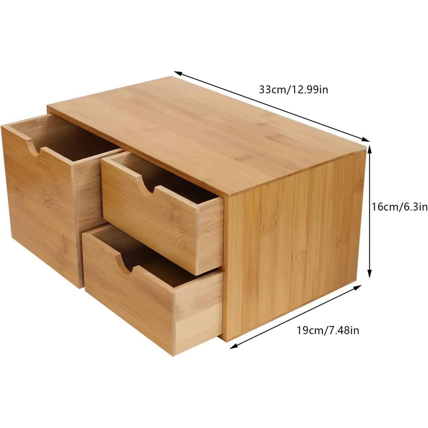 NONECN Bamboo Desk Organizer Drawers With Recess Handles Flat Top