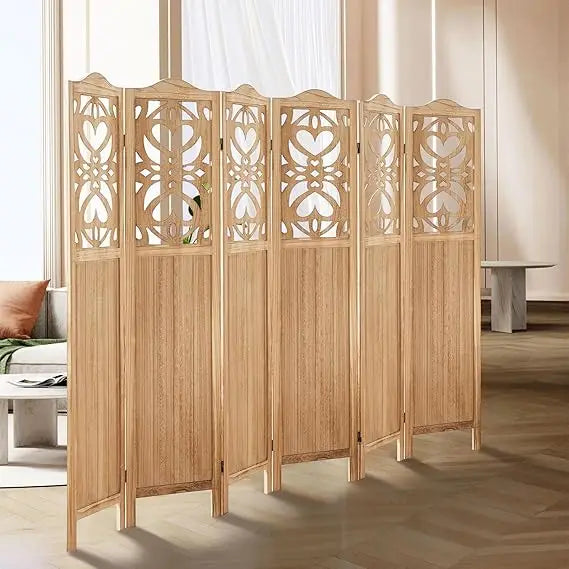 Wood Freestanding Room Divider Carved Folding Privacy