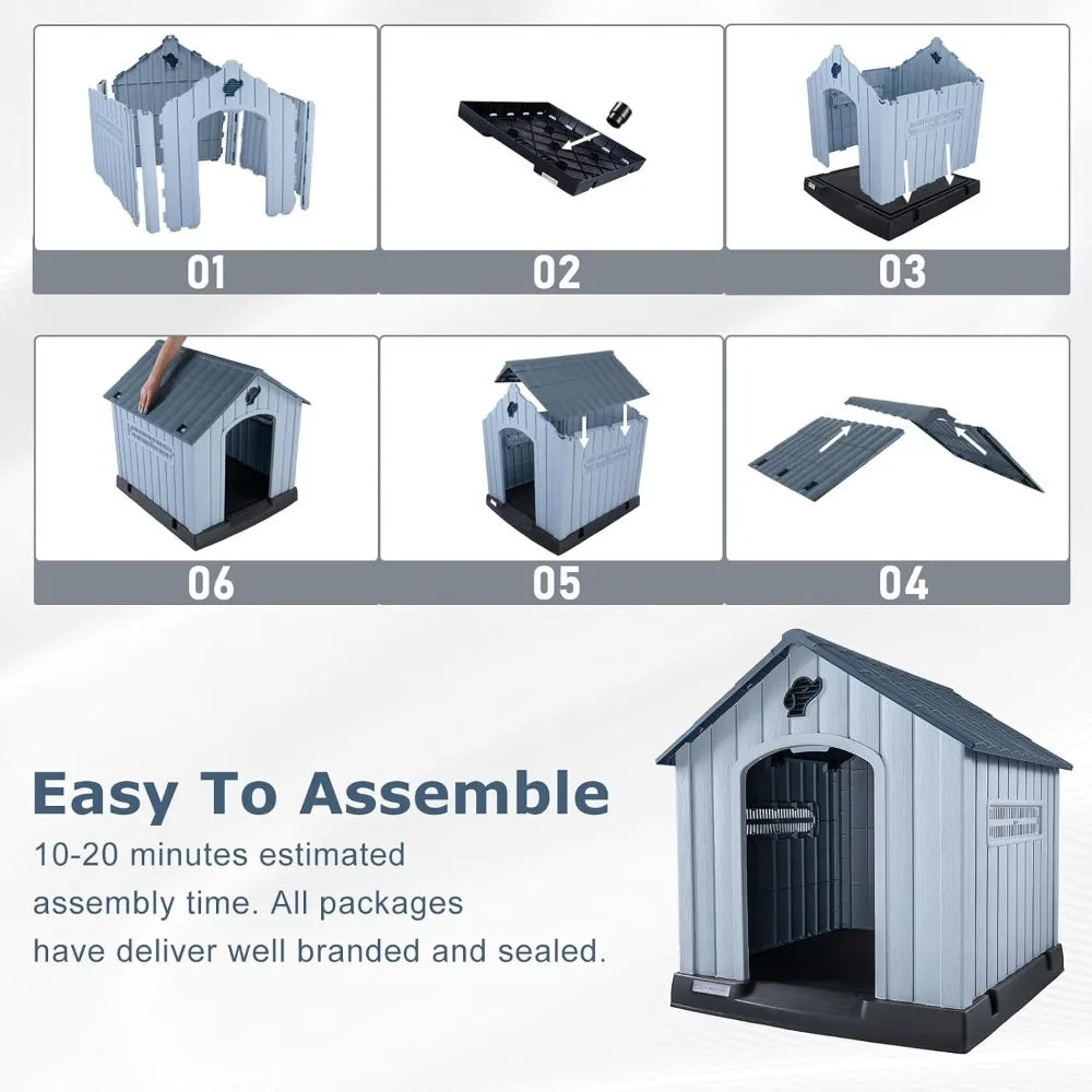 LEMBERI Waterproof Plastic Dog House For Indoor Outdoor Use With Air Vents