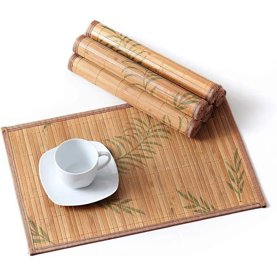 Bamboo Placemats Set of 6 With Leaf Pattern Heat Resistant