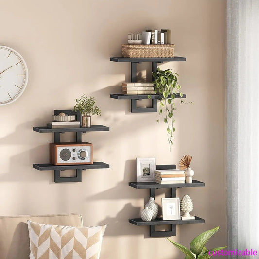 XMSJ Floating Shelves Set Of 3 Wall Mounted 2 Tier