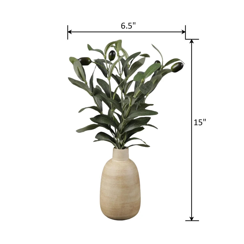 Artificial Olive Potted Plant In Wood Finish Vase Tabletop Decor