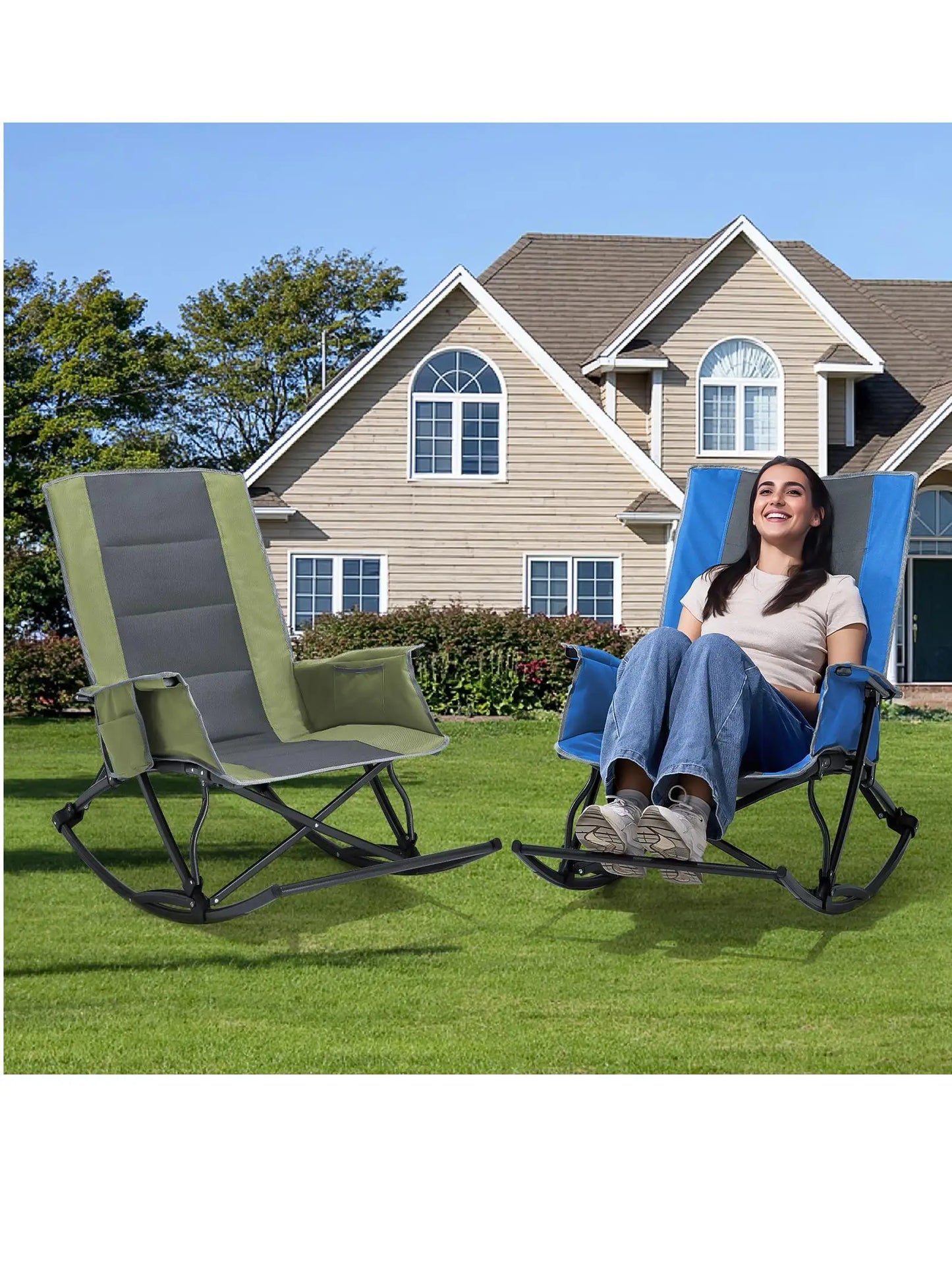 Rocking Camping Chair For Adults With Foot Rest Foldable