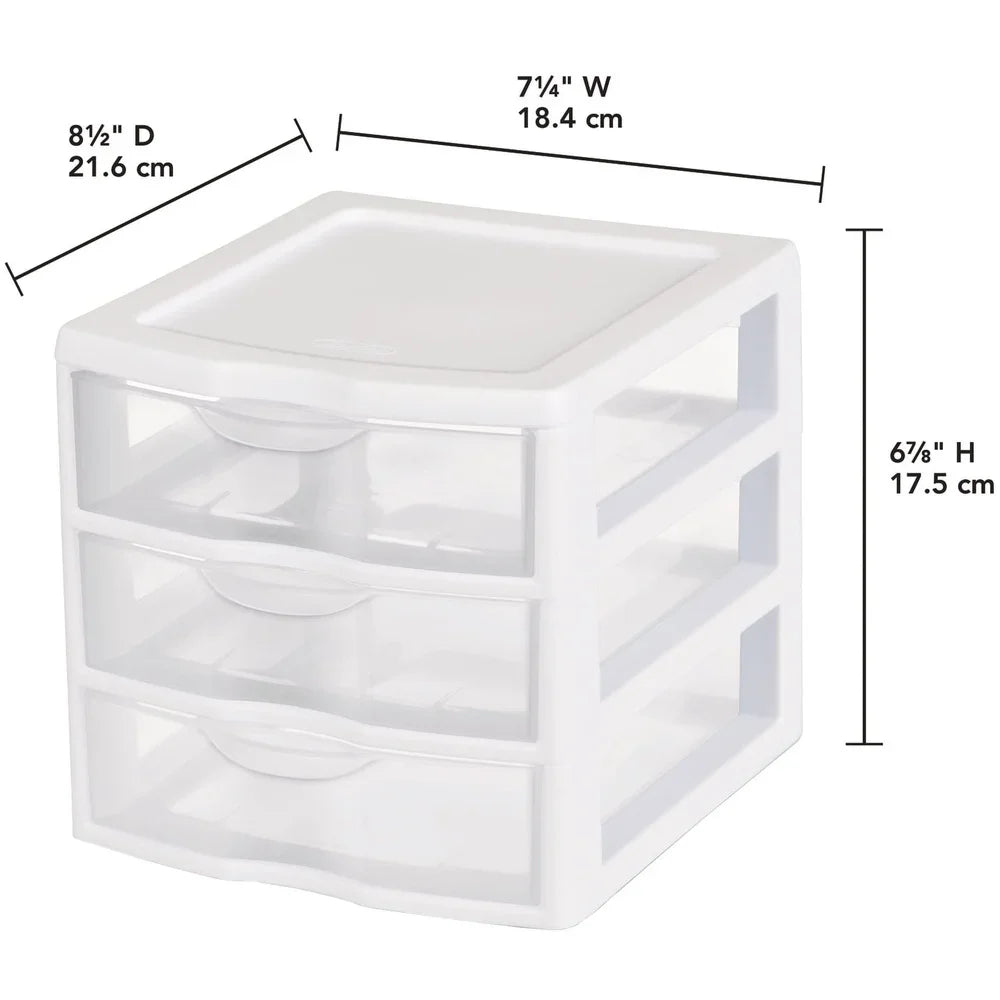 NONECN 3 Drawer Plastic Stackable Storage Organizer With Clear Front
