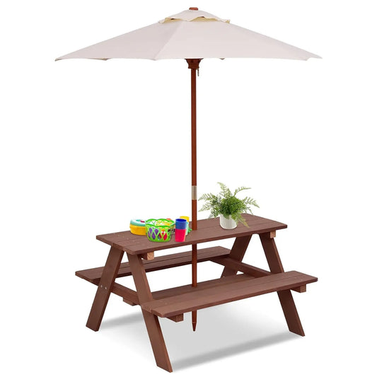 XIAOLANG Kids Picnic Table Outdoor Wooden Bench Set With Umbrella