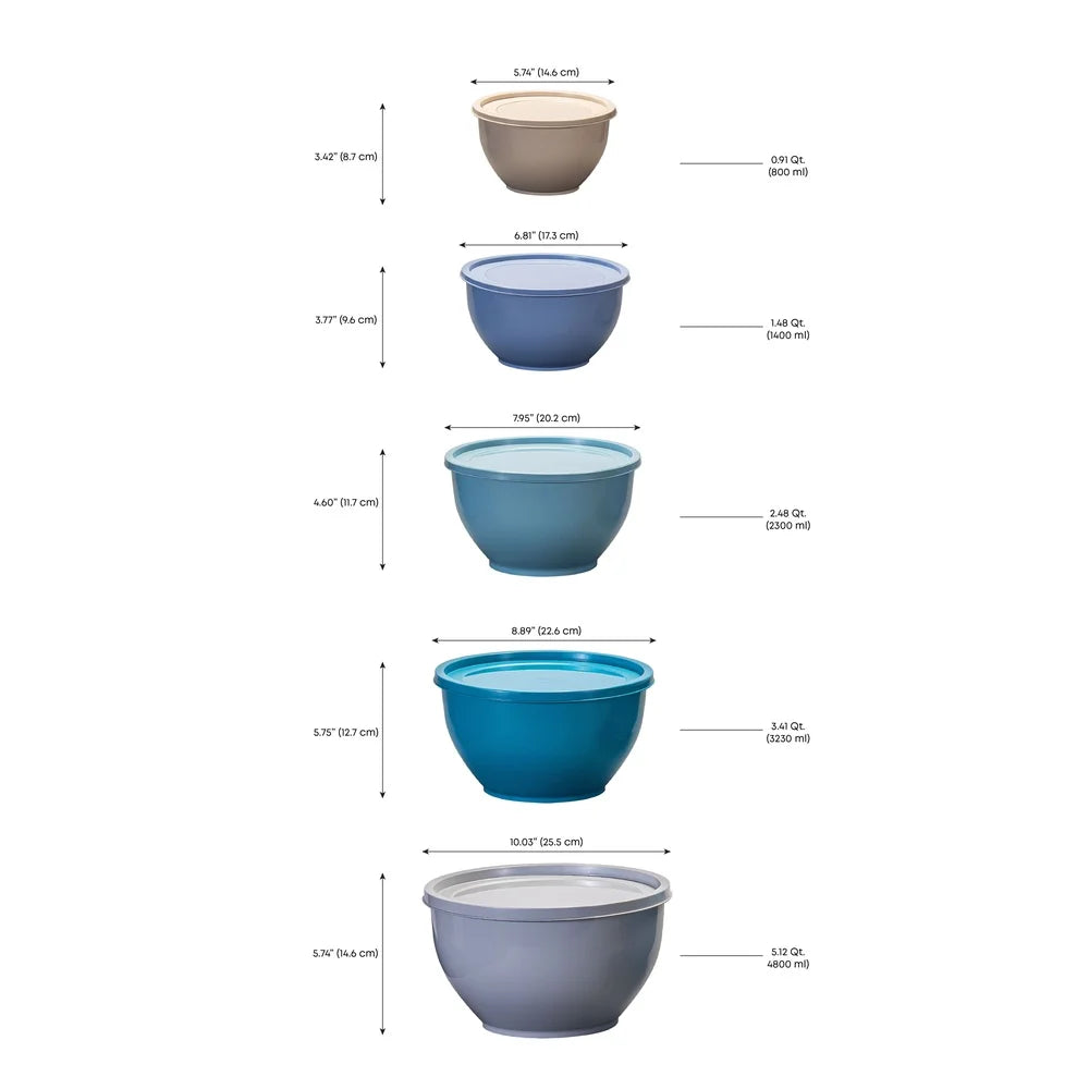 Nonslip Mixing Bowl Set With Lids BPA Free Plastic Kitchen
